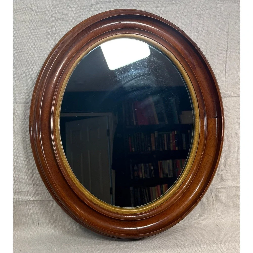 Vintage 1945 Toledo Plate Oval Mahogany Mirror Clinton IA Theatre Gold 22x19